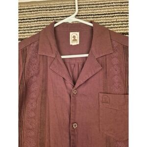 Dandy Del Mar‎ Mens Brown Linen Blend Embroidered Guayabera Camp Shirt Small